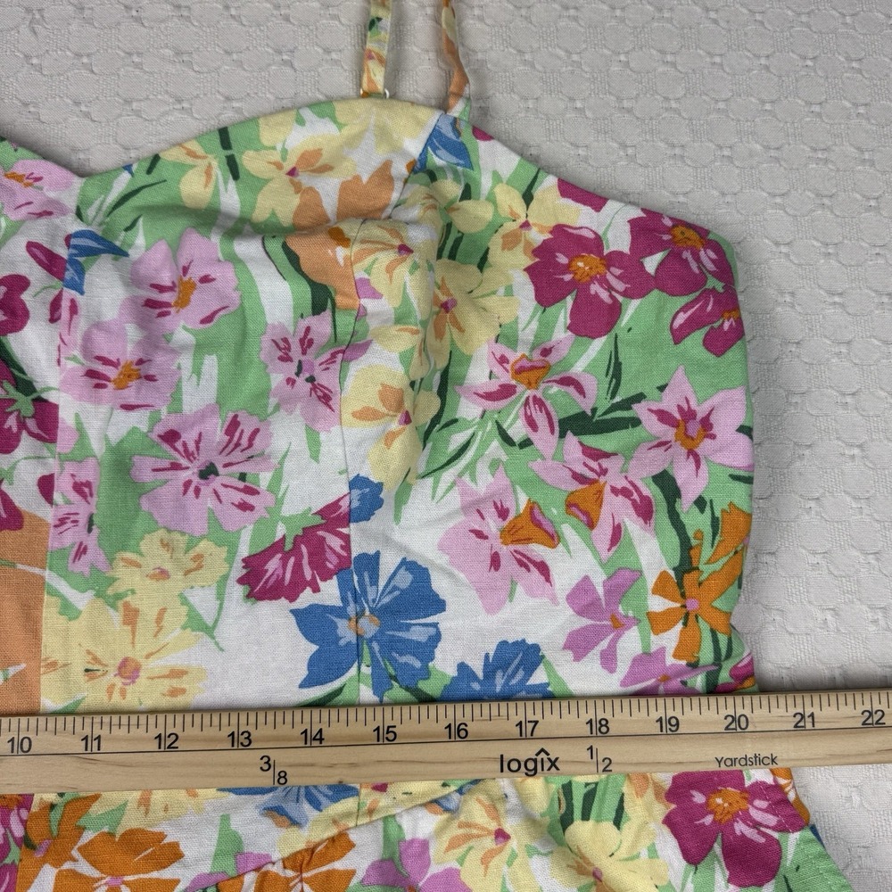 Old Navy Cami Romper Womens 2X Linen Blend Floral Sweetheart Smocking Beachy - Picture 6 of 9